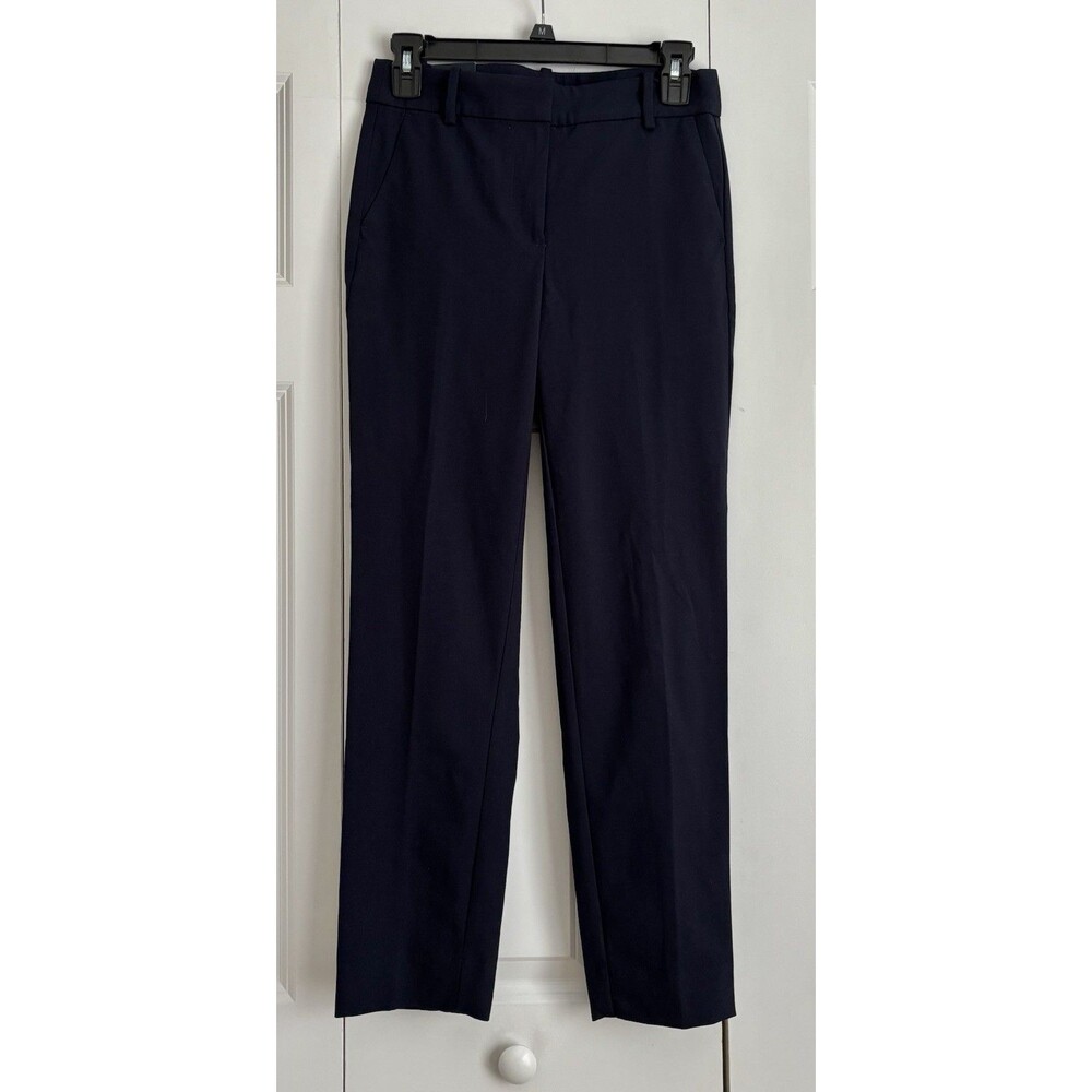 J. Crew Ruby Crop Pants Women Size 0 Navy Blue Stretch Straigh Leg Career Work